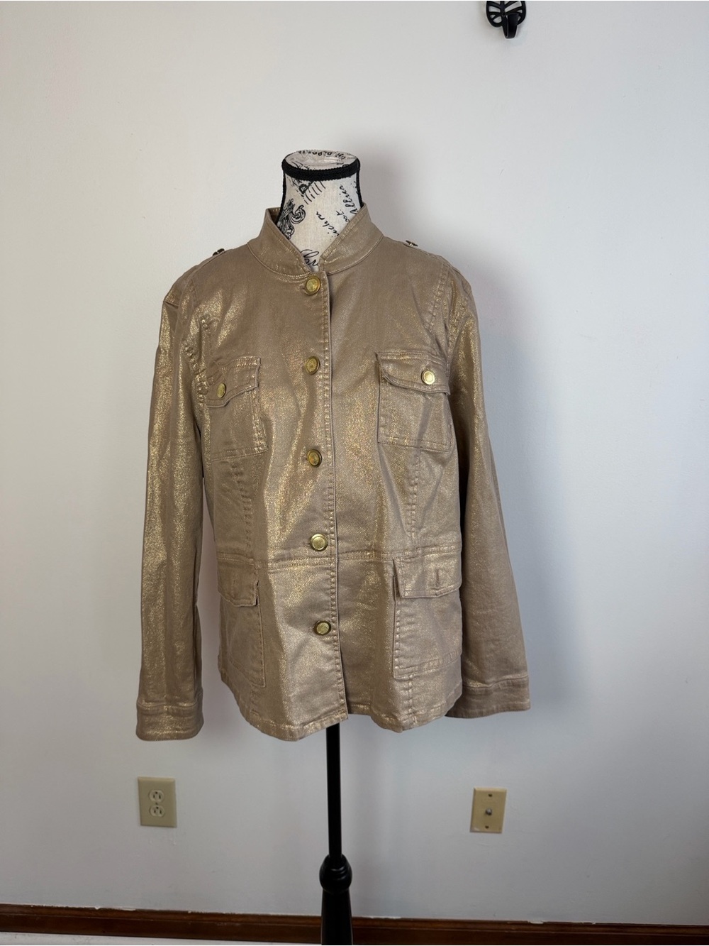 Chico's Metallic Gold Utility Jacket